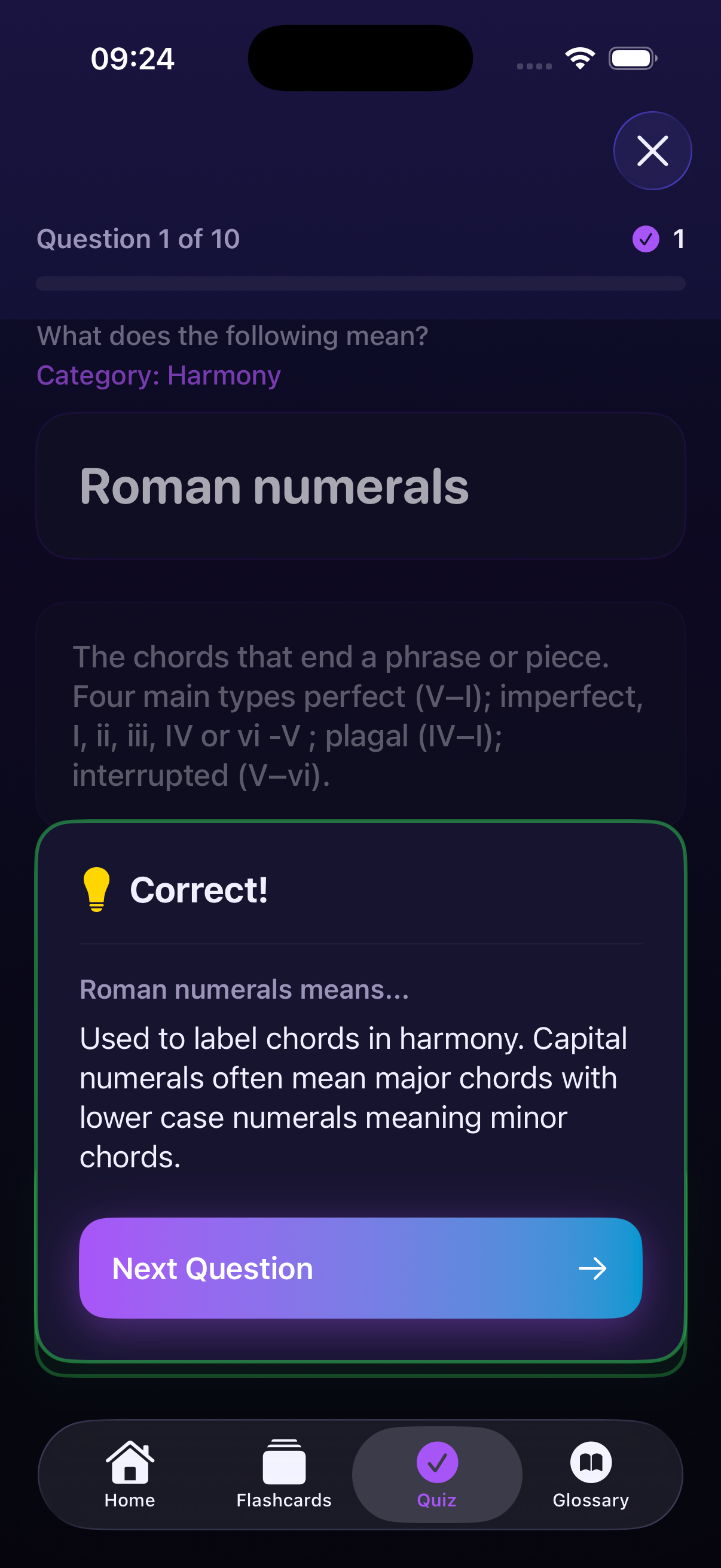 Glossary filtered — dark mode